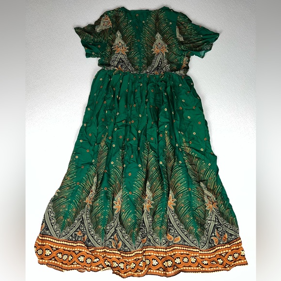 Bloomchic Bandana Pocket Button Wrap Split Midi Dress Size 10 Green NWT - Picture 11 of 12